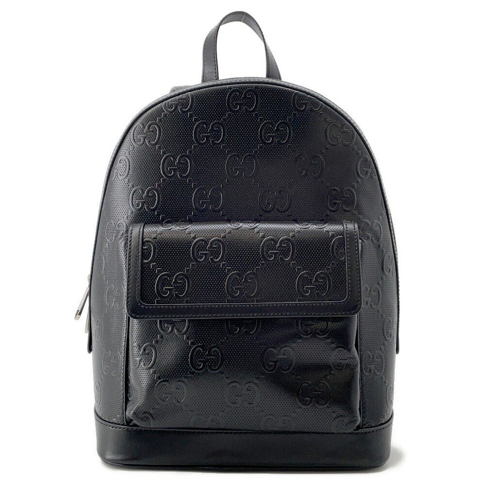 Gucci GG Embossed Backpack Rucksack Daypack Leather Black Bag